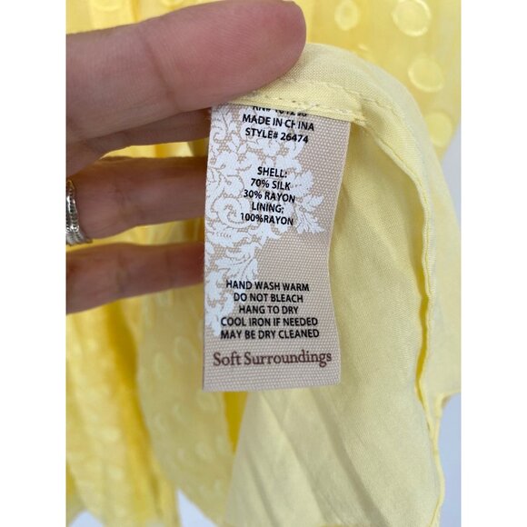SOFT SURROUNDINGS Dot Calm Shirt Silk Swiss Polka Dot Blouse Chartreuse Top LARG - Picture 2 of 5